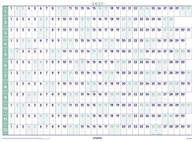 Brepols JAARPLANNER 2027 [1.853] - Jaar planner - Posterformaat - 82 x 59 cm