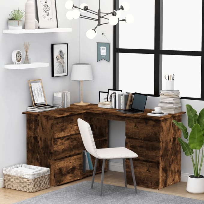 vidaXL - Hoekbureau - 145x100x76 - cm - bewerkt - hout - gerookt - eikenkleurig