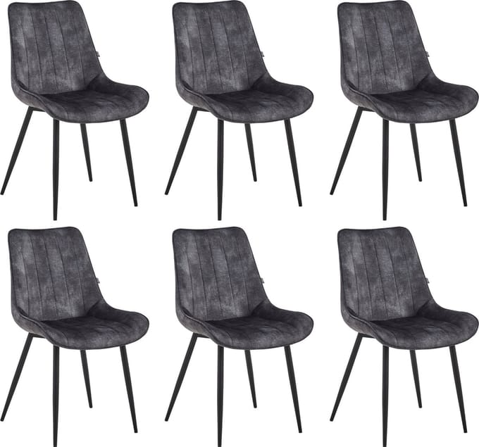 Colenis® - Verta Eetkamerstoel - Set Van 6 - Antraciet - Adoré Velvet - Industrieel