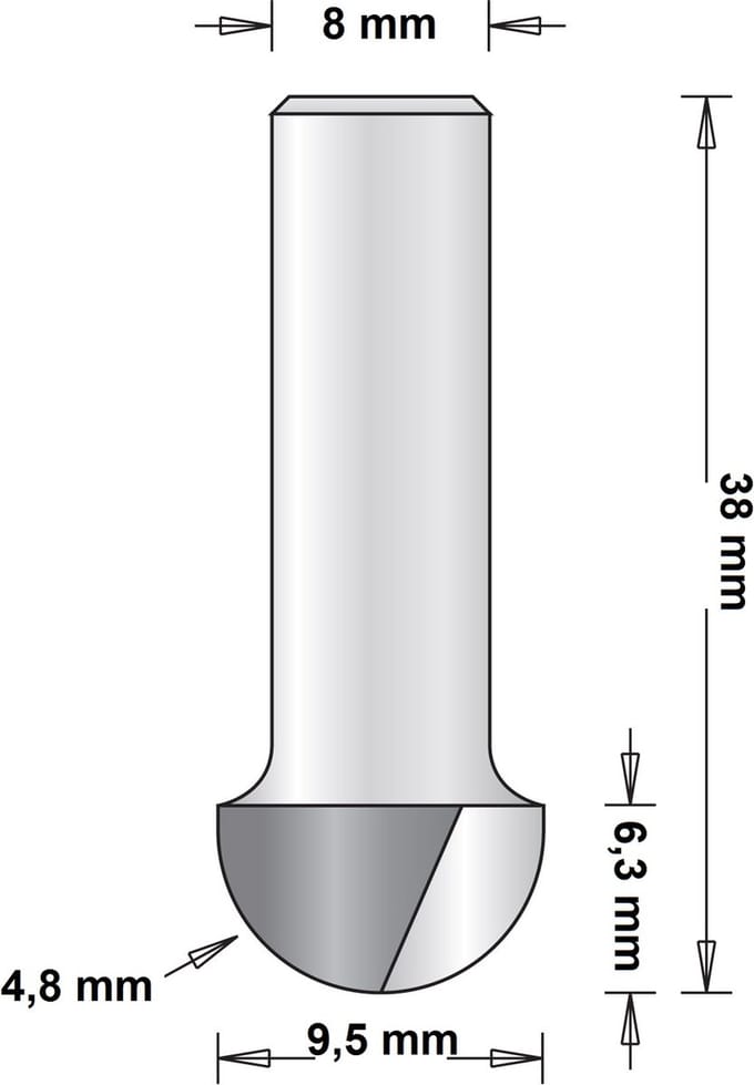 Hitachi 8 mm holprofielfrees 9.5 x 38 x 4.8mm