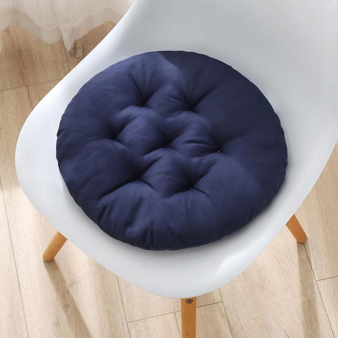 Coussin de chaise rond épais pour salle à manger, bureau et étudiants bleu marine