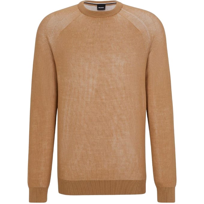 Boss Fijn gebreide raglantrui voor heren (Medium Beige)
