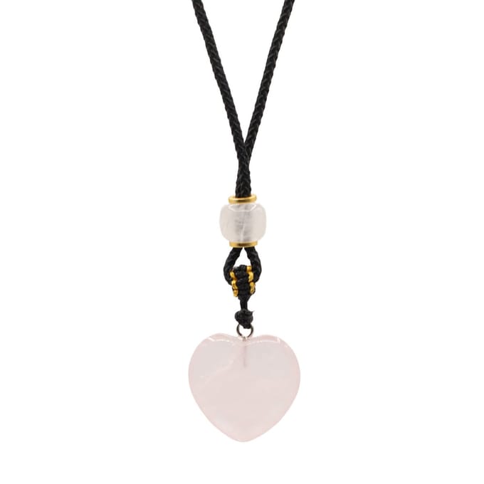 Koordketting met edelsteenhanger - Rozenkwarts hart