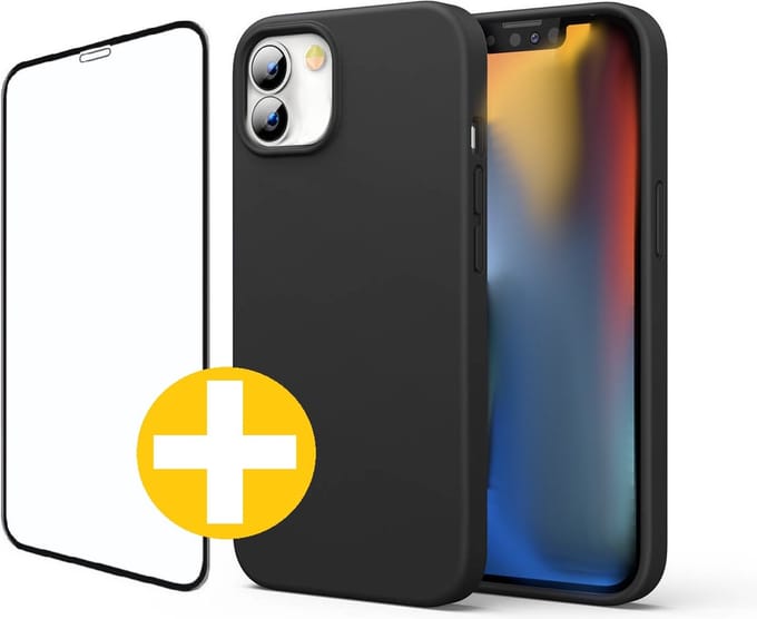 Hoesje en Screenprotector Combi Geschikt Voor iPhone 12 Mini - Zwart Hoesje + Premium Screenprotector