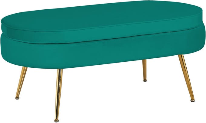 Poef Chanelle Groen - Velours - Breedte 99 cm - Diepte 44 cm - Hoogte 40 cm