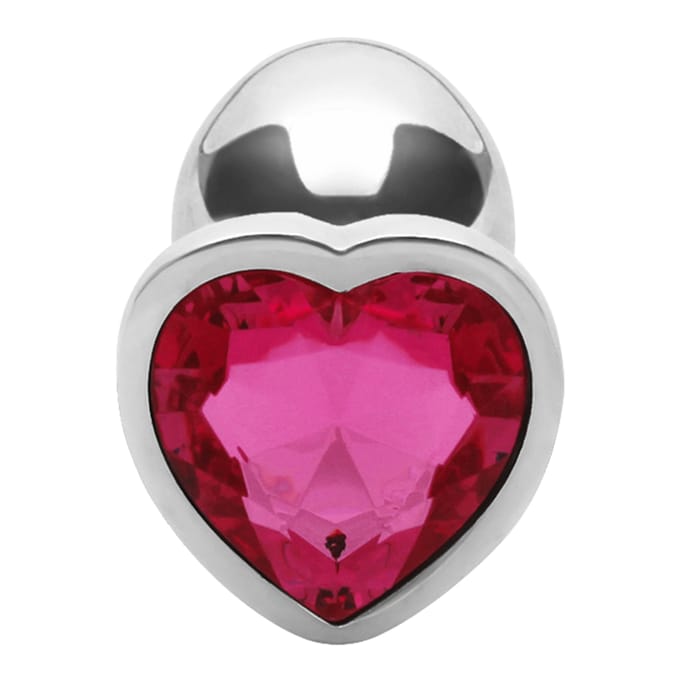Shots - Ouch! OU799SIL - Heart Gem Butt Plug - Small - Silver / Rubellite Pink