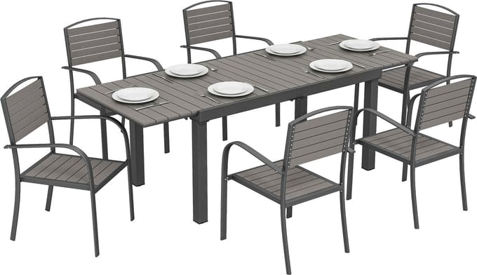 Outsunny Patio Dining Set-Aluminium, WPC-225L x 85B x 75H cm-Grijs