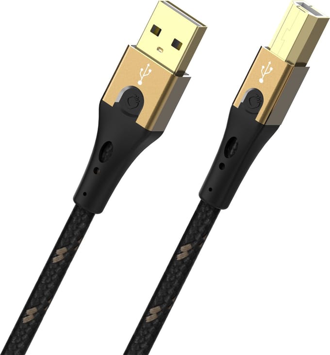 Oehlbach D1C9541 USB-kabel USB 2.0 USB-A stekker, USB-B stekker 1.00 m Zwart/goud Afgeschermd (drievoudig)