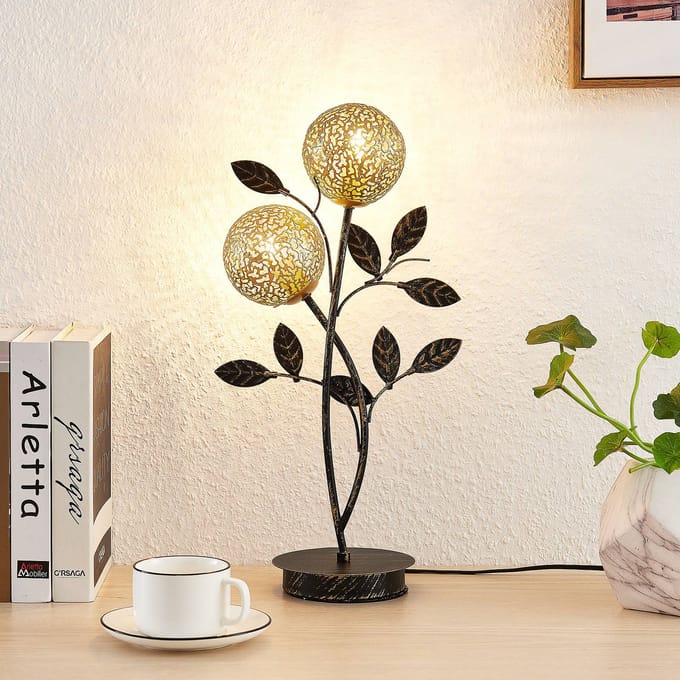 Lucande - Tafellamp - 2lichts - IJzer - H: 48 cm - G9 - zwart, goud