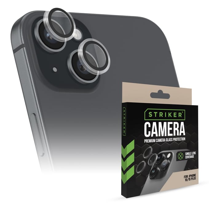 Striker Screenprotector geschikt voor Apple iPhone 15 Glazen | Striker Single Lens Camera Lens Protector - Case Friendly - Zwart