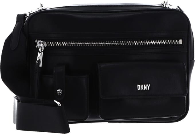 DKNY Leren Schoudertas Zyon Camera Bag Black / Silver Zwart