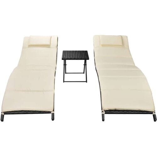 vidaXL - Ligbedden - inklapbaar - 2 - st - met - tafel - poly - rattan - zwart