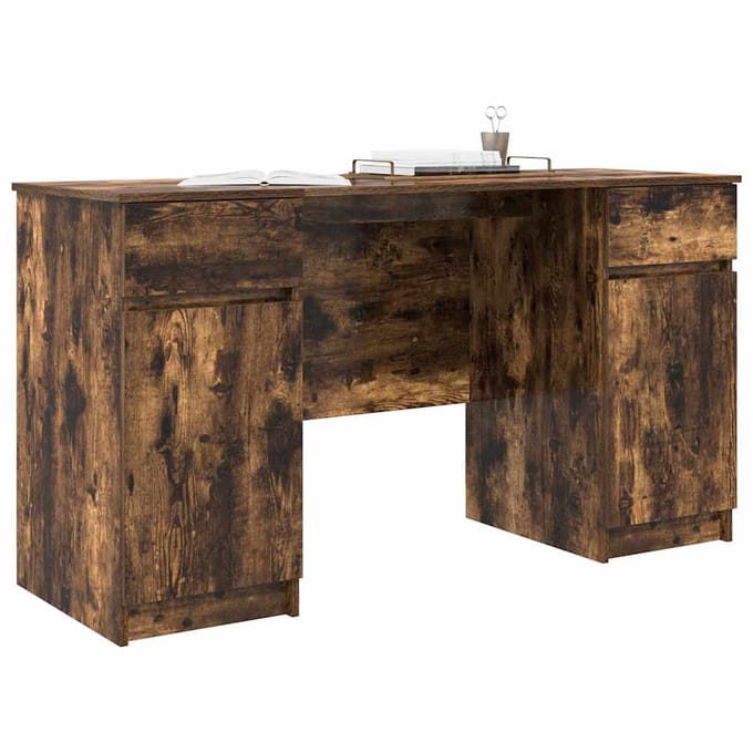 vidaXL - Bureau - Gerookt - eiken - Bewerkt - hout - 140 - x - 49 - x - 76 - cm
