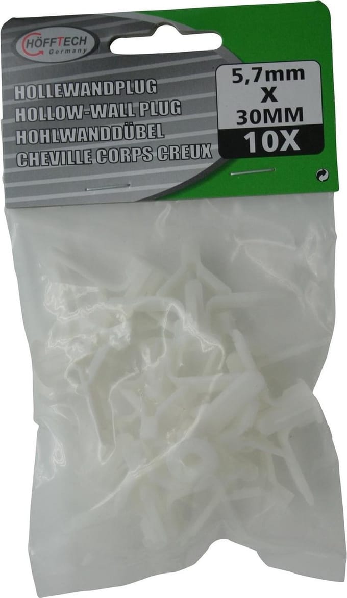 Hollewandplug 5.7 x 30 MM 10 stuks voor gipsplaat en fermacell