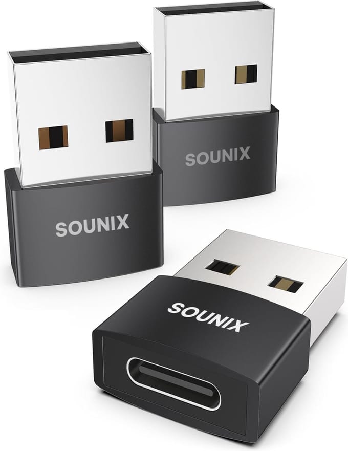 Sounix USB-A naar USB-C Adapter - Set van 3 stuks - Converter - Zwart