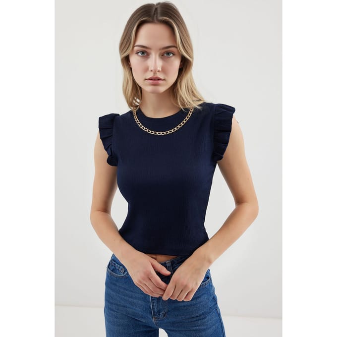 Geribbelde Mouwloze Crewneck Blouse