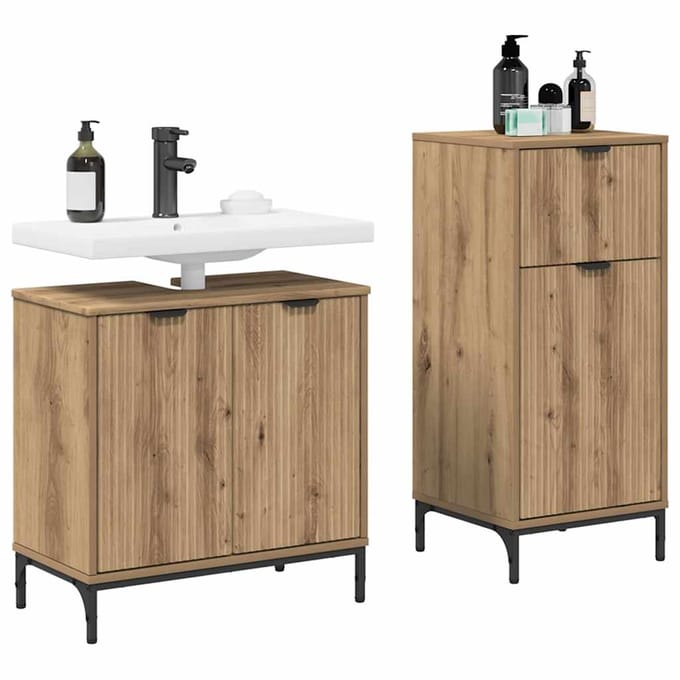 vidaXL Badkamermeubelset 2 st Artisan Eiken Geperst Hout en Metaal