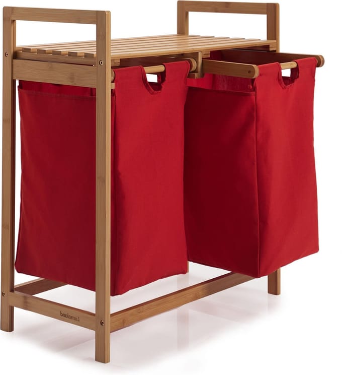 Lumaland Wasmand van bamboe - met 2 uitschuifbare waszakken - 60 L - Rood
