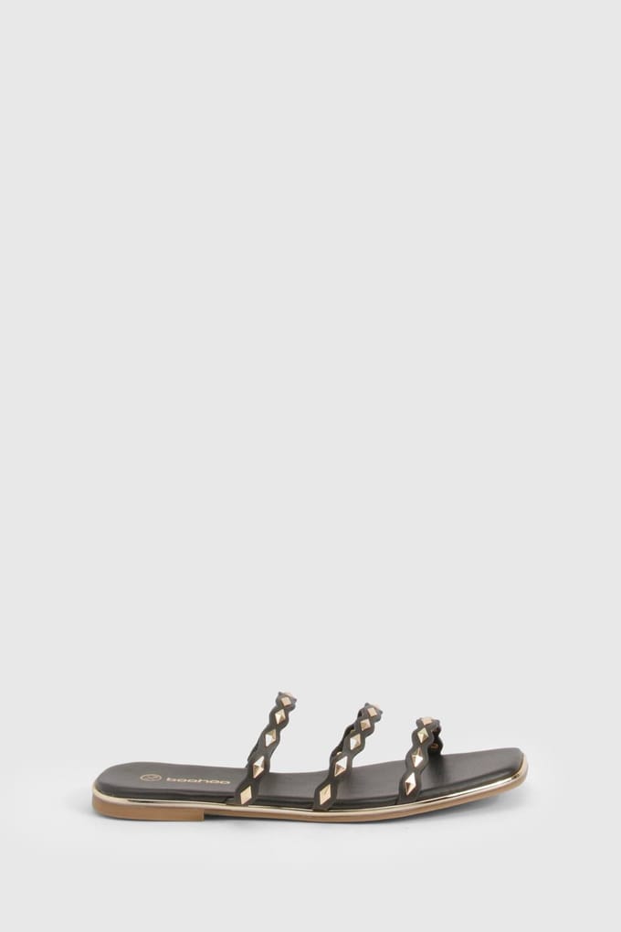 boohoo Dames Sandalen met metallic riemdetail | Black | Maat: 3