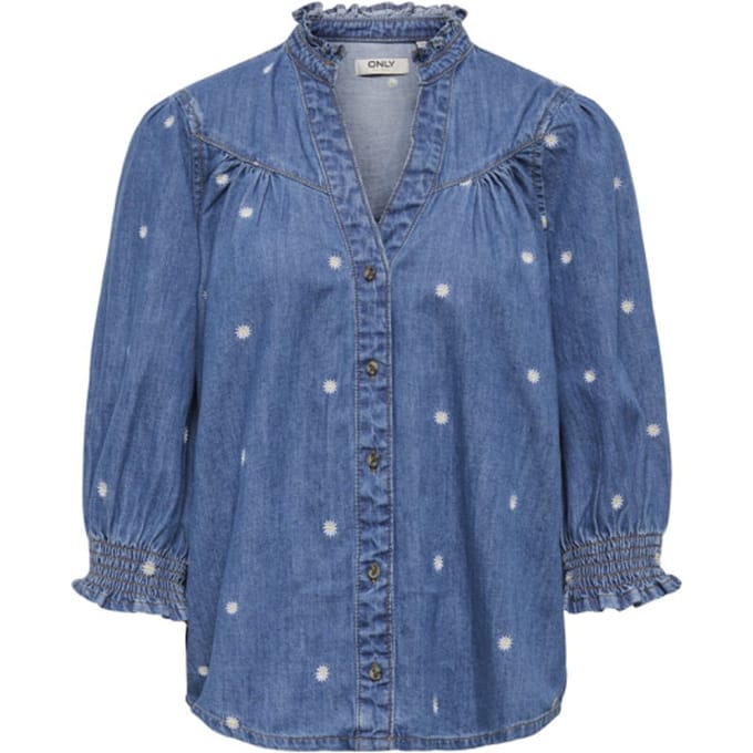 ONLY - ONLRAYA DAISY EMB 3/4 SHIRT DNM AKM Dames Denim Blouse