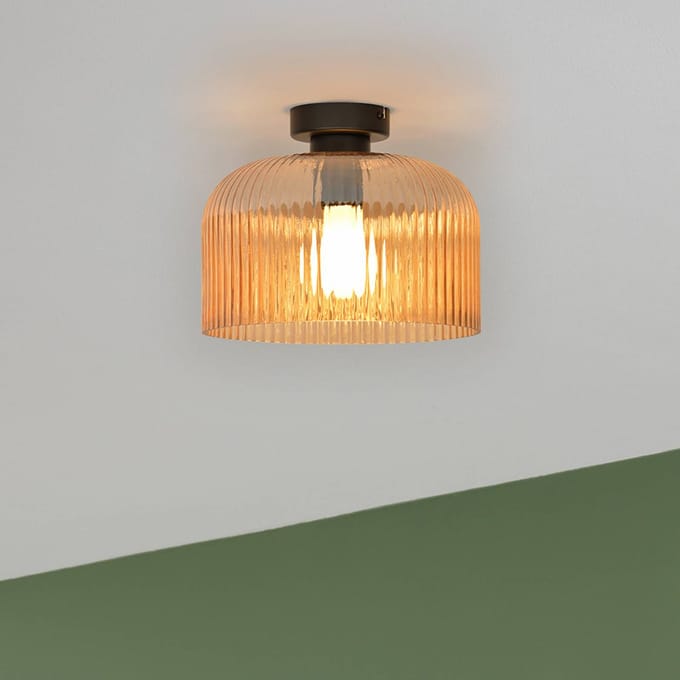 COREP Plafondlamp Luigi amberkleurig/zwart, Ø 25 cm, glas