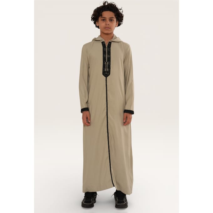 Kinderen jongens grijze Eid hooded Marokkaanse Thobe gewaad Djellaba Ramadan Jubba- K-HM3