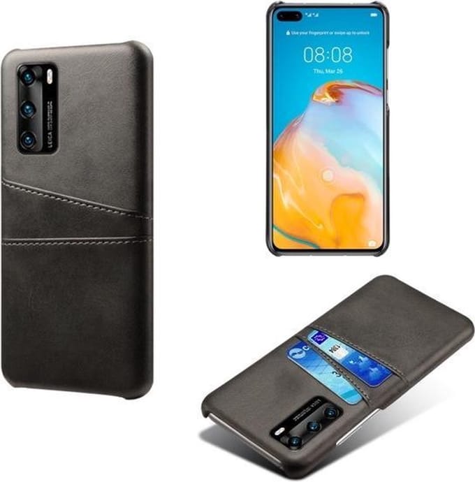 Back Cover met Opbergvakjes + Gehard Glas Screenprotector voor Huawei P40 _ Zwart