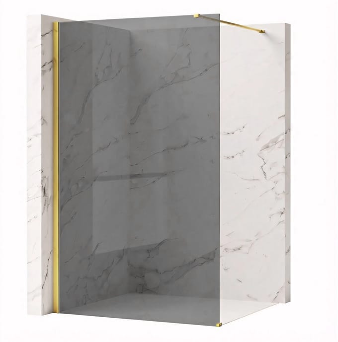Rea Flexi Grey - Douchewand - Gouden - 80 Gehard Glas 8 mm (Grijs) - 120X80X195cm