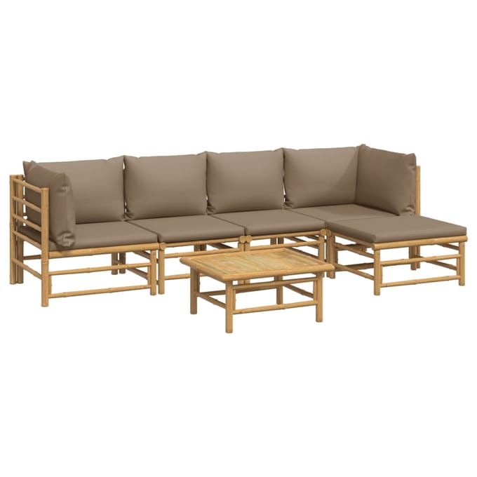 vidaXL - 6-delige - Loungeset - met - kussens - bamboe - taupe