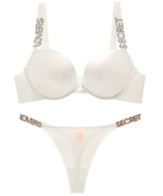 Beha set 20013 - Push up - Effen glanzend met steentjes - 85B Ecru wit