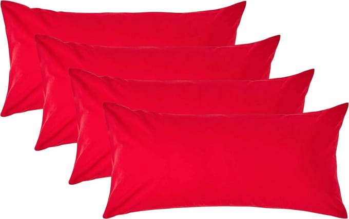 Homescapes Kussensloop 40x80 cm Set van 4 – Rood – 100% Egyptisch Perkal Katoen – 200 TC