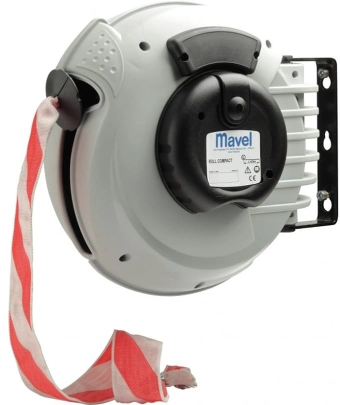 MAVEL Roll Compact Warning Tape Reel ROOD-WIT Afzetlint op automatische haspel / 20 meter
