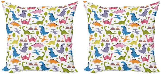ABAKUHAUS Dino Kussenhoezen Set – Dubbelzijdig bedrukt – 40x40 cm – Multicolor