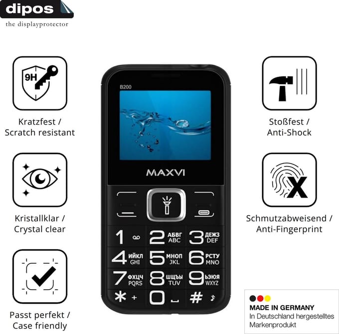 dipos – 2x Pantserfolie geschikt voor Maxvi B200 | 9H Screenprotector