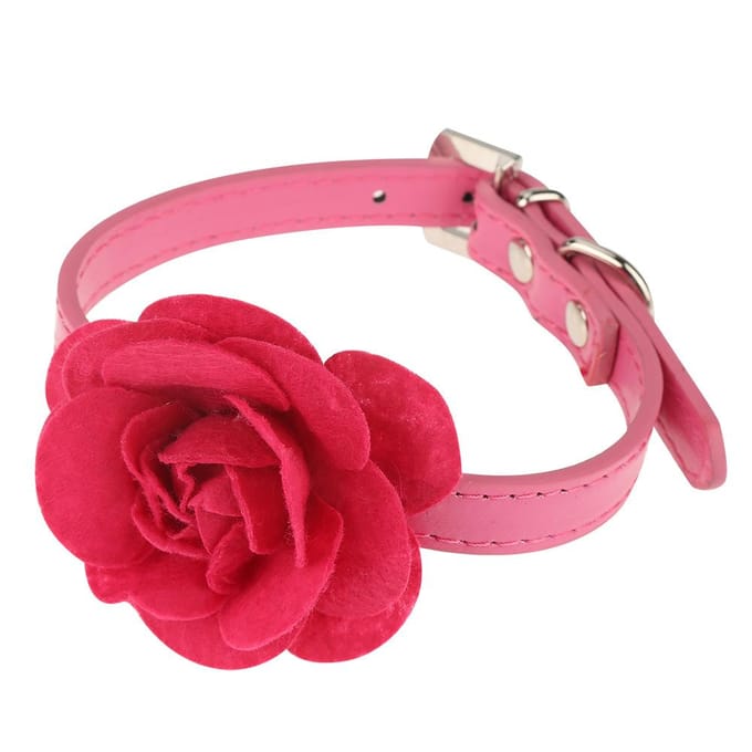 Mode Leuke PU Leer Rozenbloem Bloemblad Hondenhalsband Puppy Kat Halsketting Decor Rozenrood red