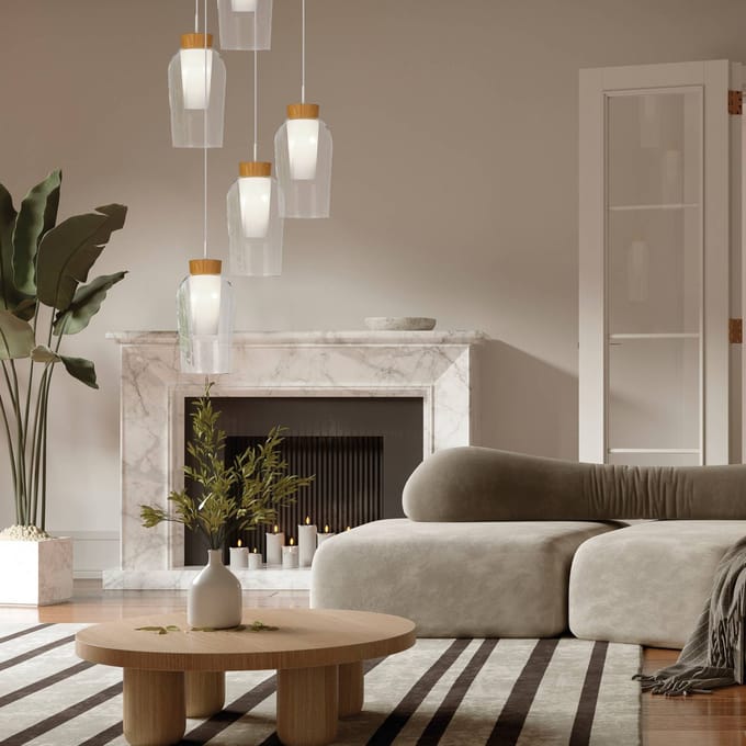 Mantra Iluminación Hanglamp Nora, wit, transparant, 5-lamps, rond, glas