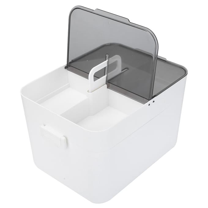 Opbergdoos Groot Dubbellaags Kantoor Wit Plastic Vak Stofdicht Medicijnkist gray