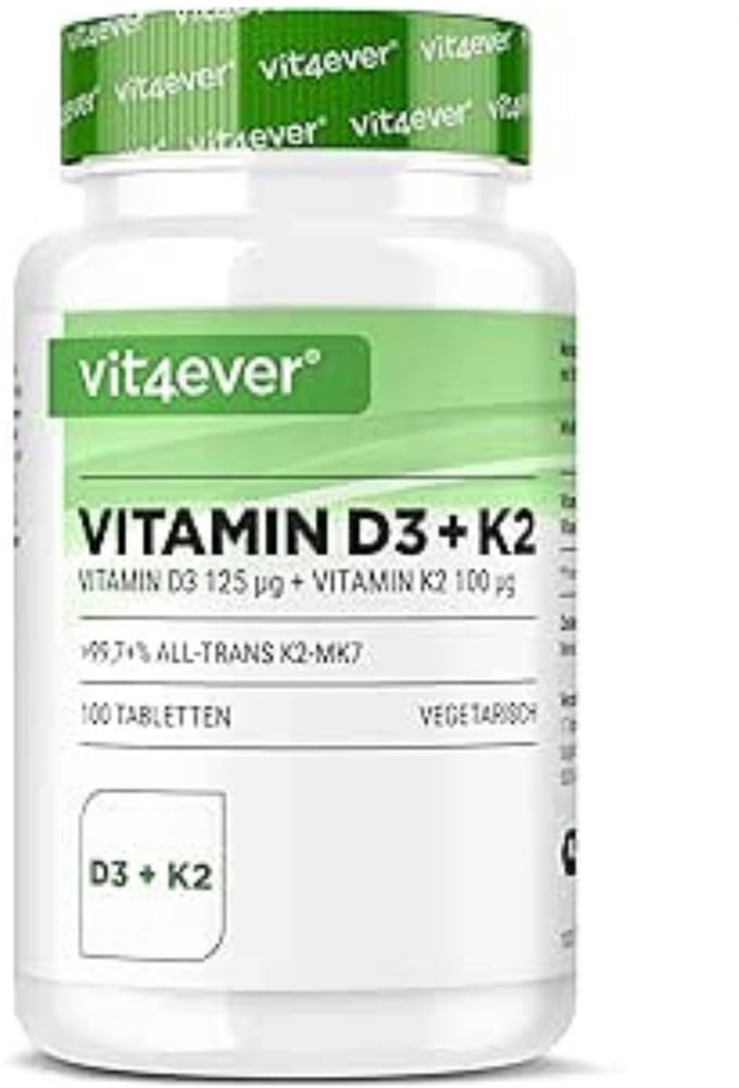 Vit4ever - Vitamine D3 + K2 - Voedingssupplement - D3 5.000 I.E. per tablet - K2 100 mcg - 100 Tabletten
