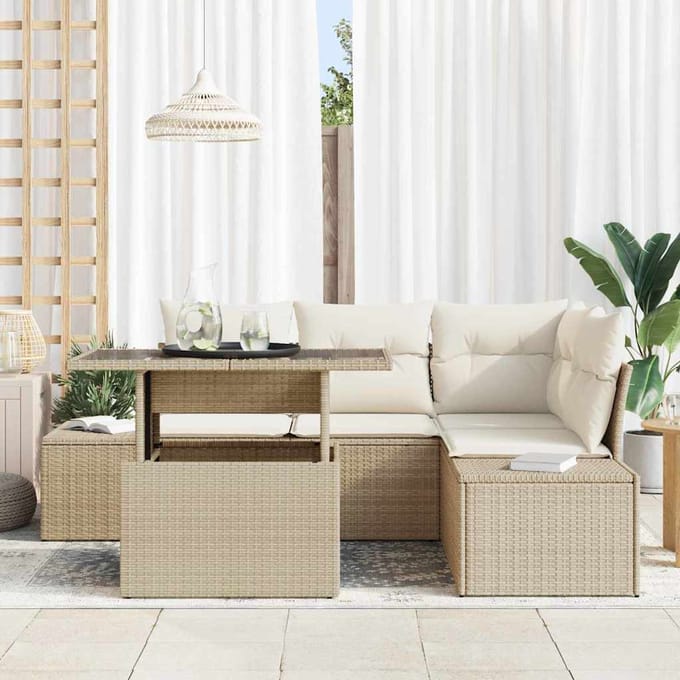 vidaXL - Tuinbank - Set - 5 - st - Beige - en - Crème - poly - rattan