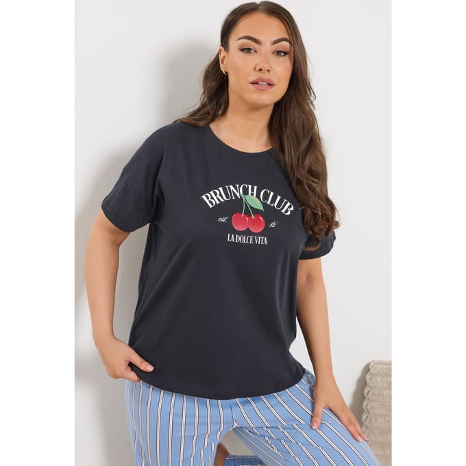 Yours Marineblauw Slaap Tshirt 'Brunch Club' Size 58-60