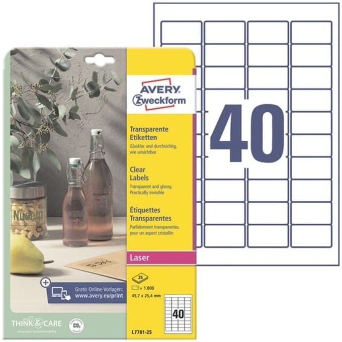 Avery L7781 - transparent polyester labels - 1000 label(s) - 25.4 x 45.7 mm