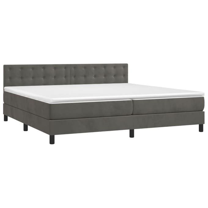 vidaXL - Boxspring - met - matras - en - LED - fluweel - donkergrijs - 200x200 - cm