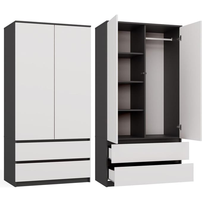 Topeshop MALWA - Kledingkast - 2 deuren - TIP-ON - Antraciet/Wit