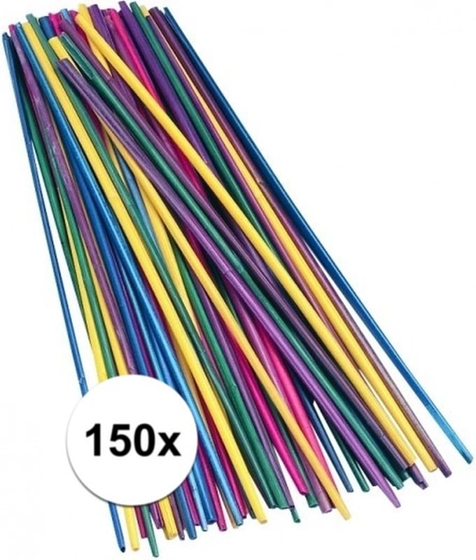 150x gekleurde knutselhoutjes stro 22 cm - knutselstokjes