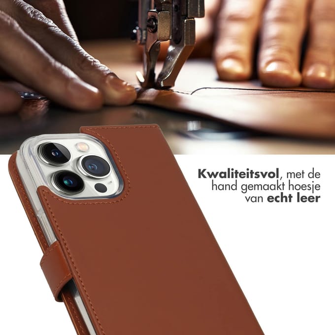 Selencia iPhone 14 Pro Max Leren Portemonnee Hoesje Lichtbruin