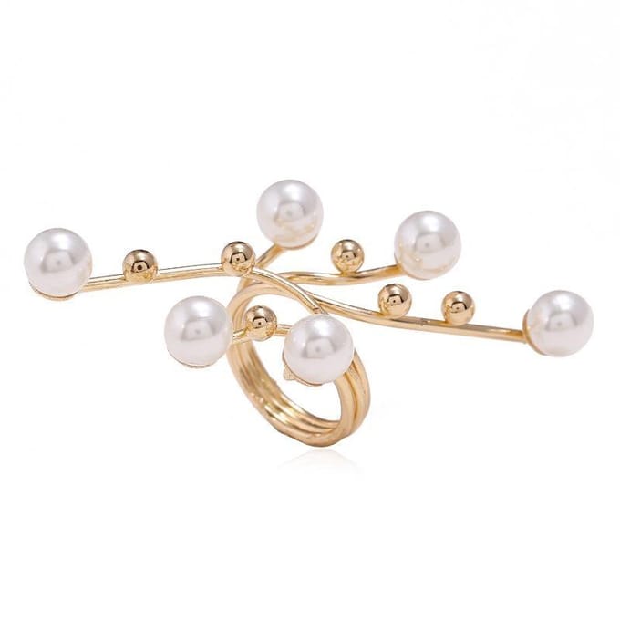Bagues en perles de Simulation d'exagération élégantes pour femmes, accessoires de mode, bijoux cadeau de fête de mariage, 1 pièce or