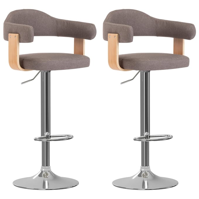 vidaXL - Barkrukken - 2 - st - gebogen - hout - en - stof - taupe