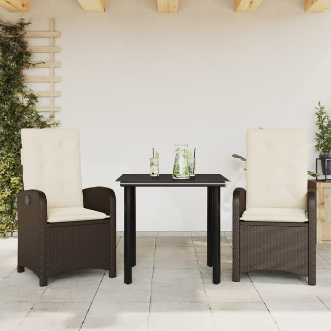 vidaXL - 3-delige - Tuinset - met - kussens - poly - rattan - bruin