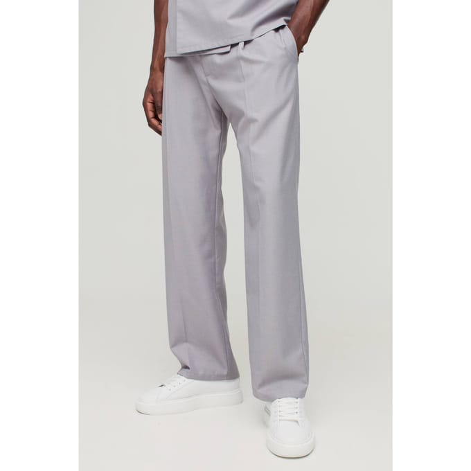 Relaxed Fit Broek met riemdetail en geplooide voorkant | Grey | Size 28