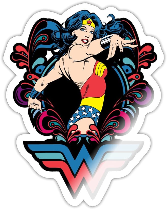 DC Comics Wonder Woman Vecht Pose Sticker maat S (10 x 10 cm)